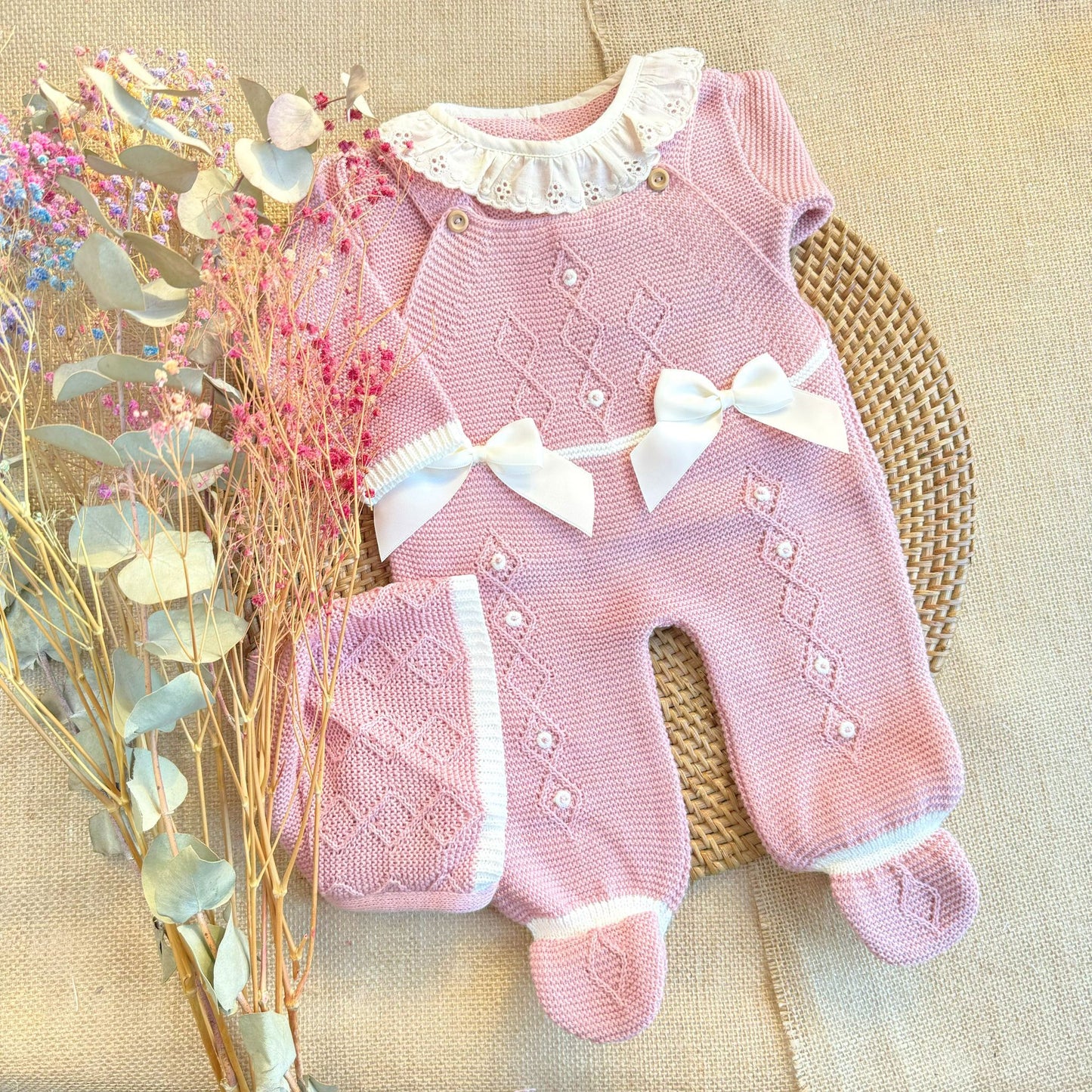 Mauve Pink & Beige Knitted Set