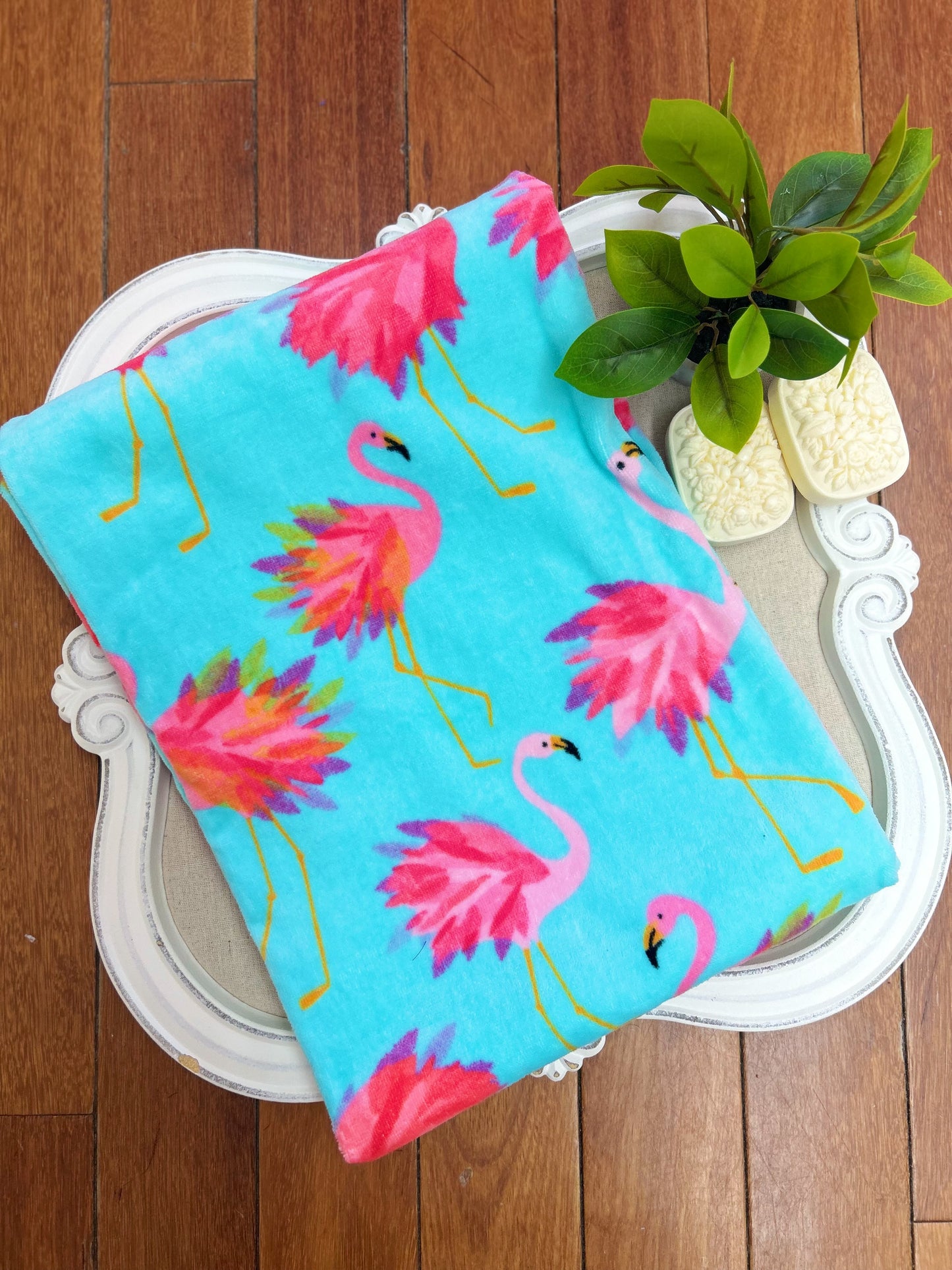 Aqua Flamingo Beach Towel