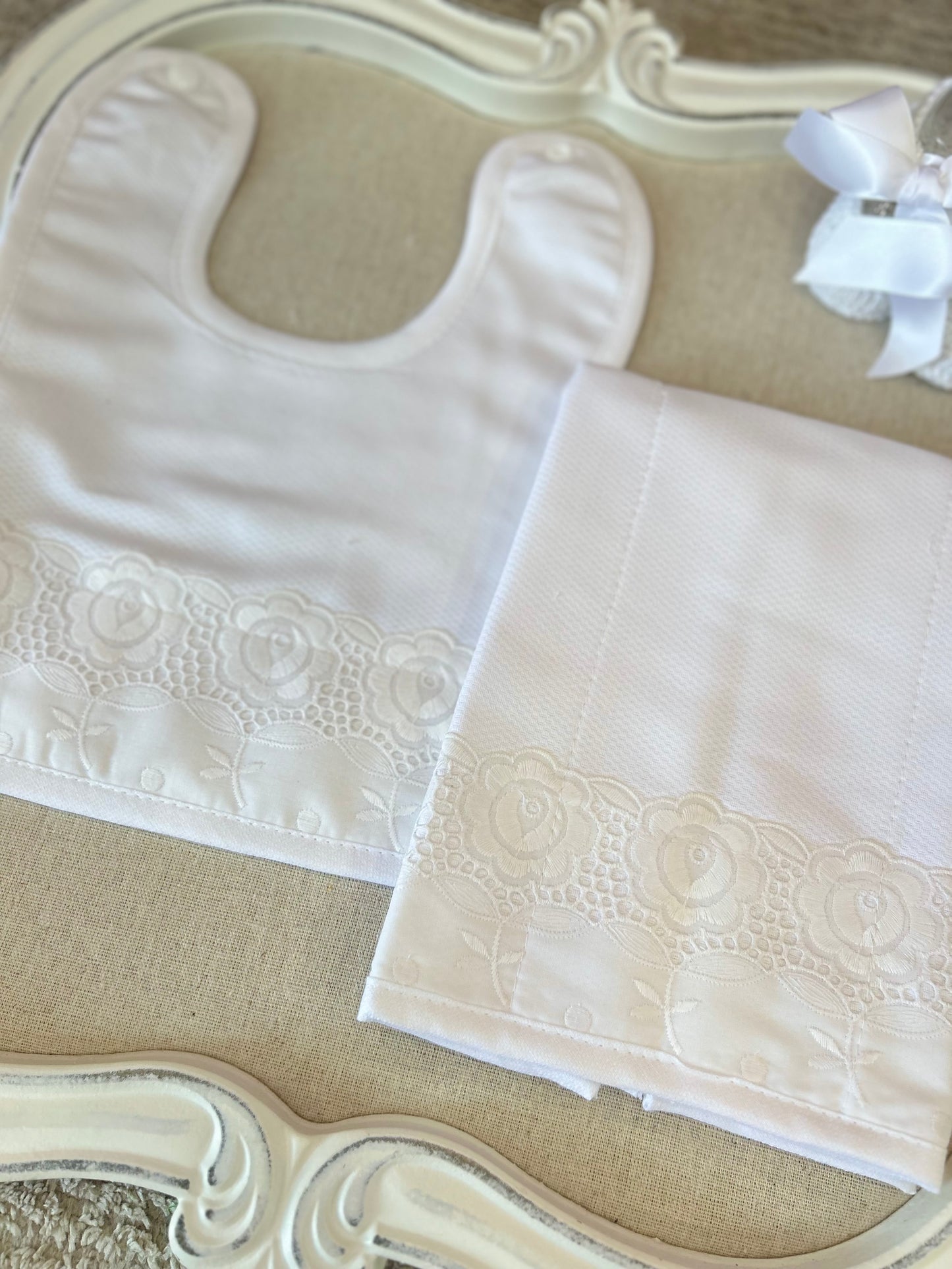 White Rose Bib & Burper Set