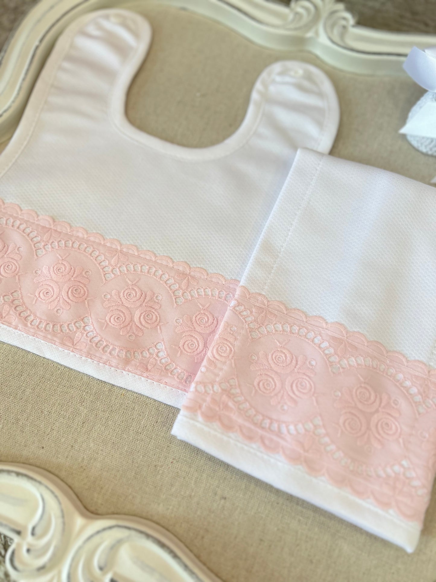 Pink Rose Bib & Burper Set