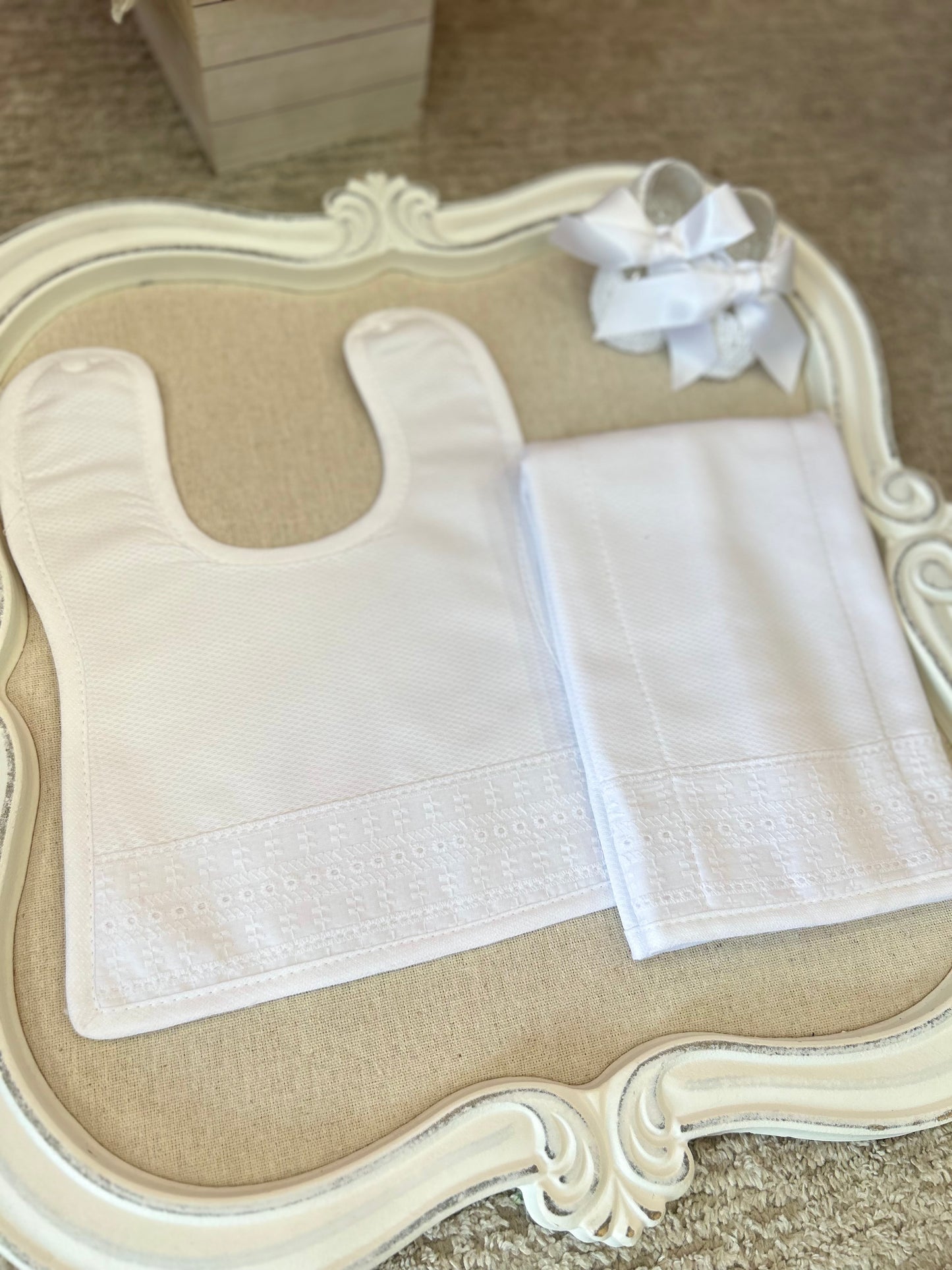 White Bib & Burper Set