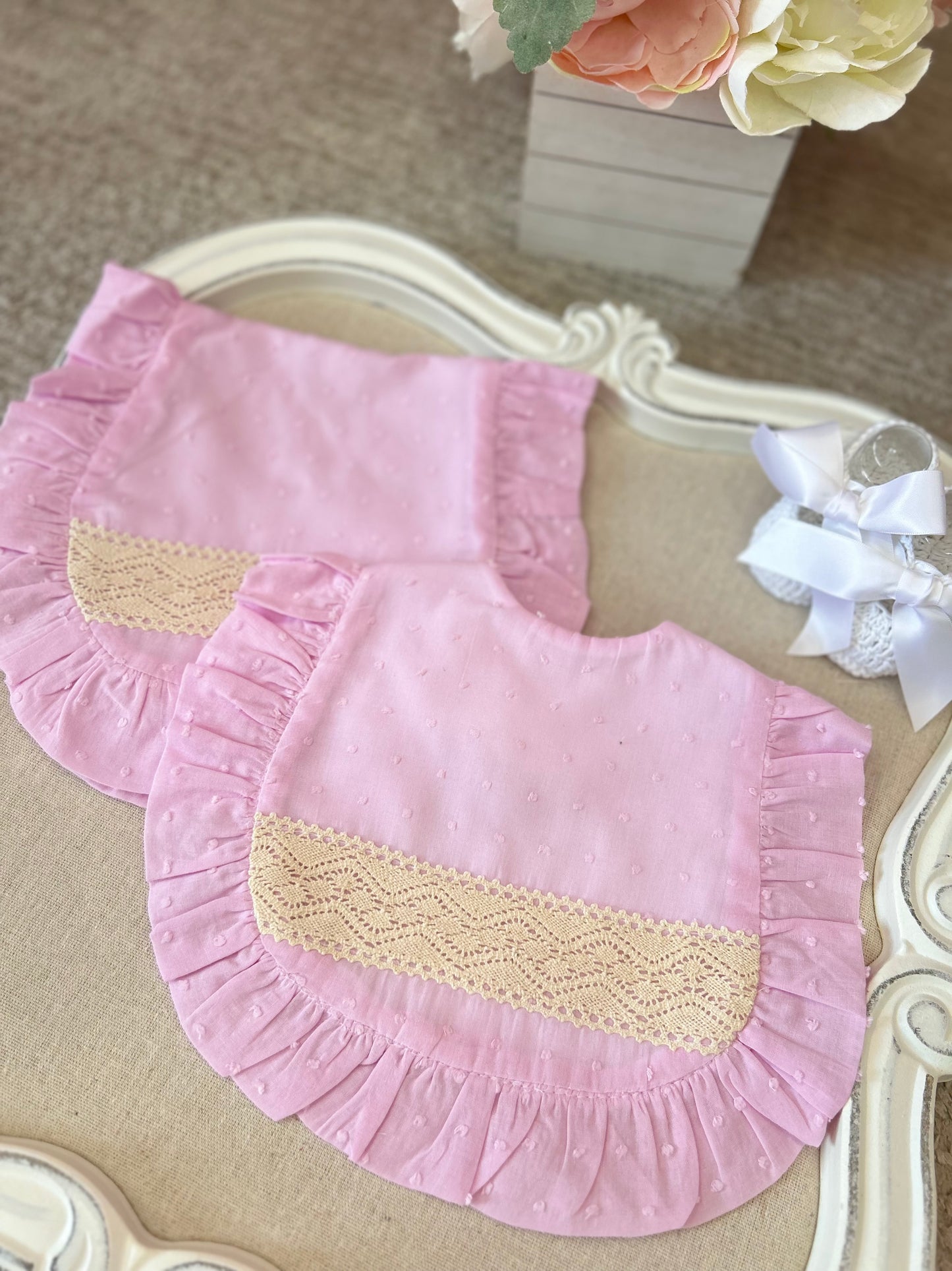 Pink with Beige Bib & Burper Set