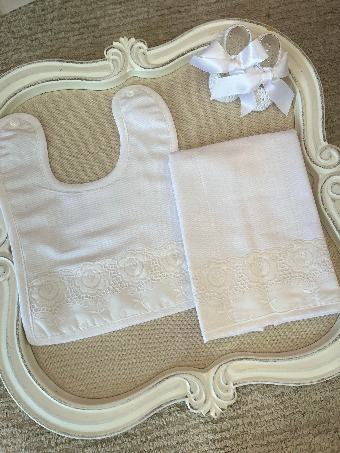 White Rose Bib & Burper Set