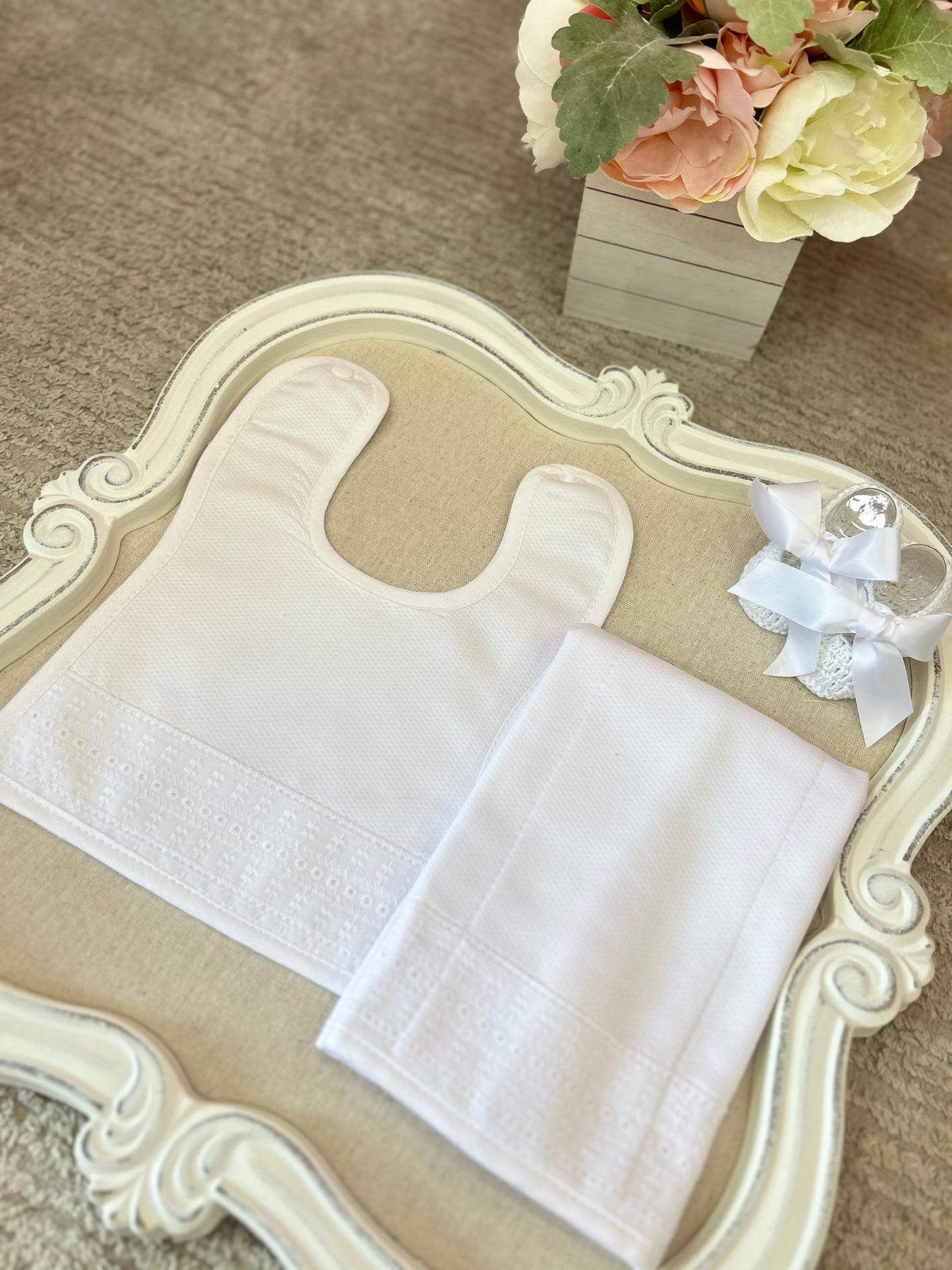 White Bib & Burper Set