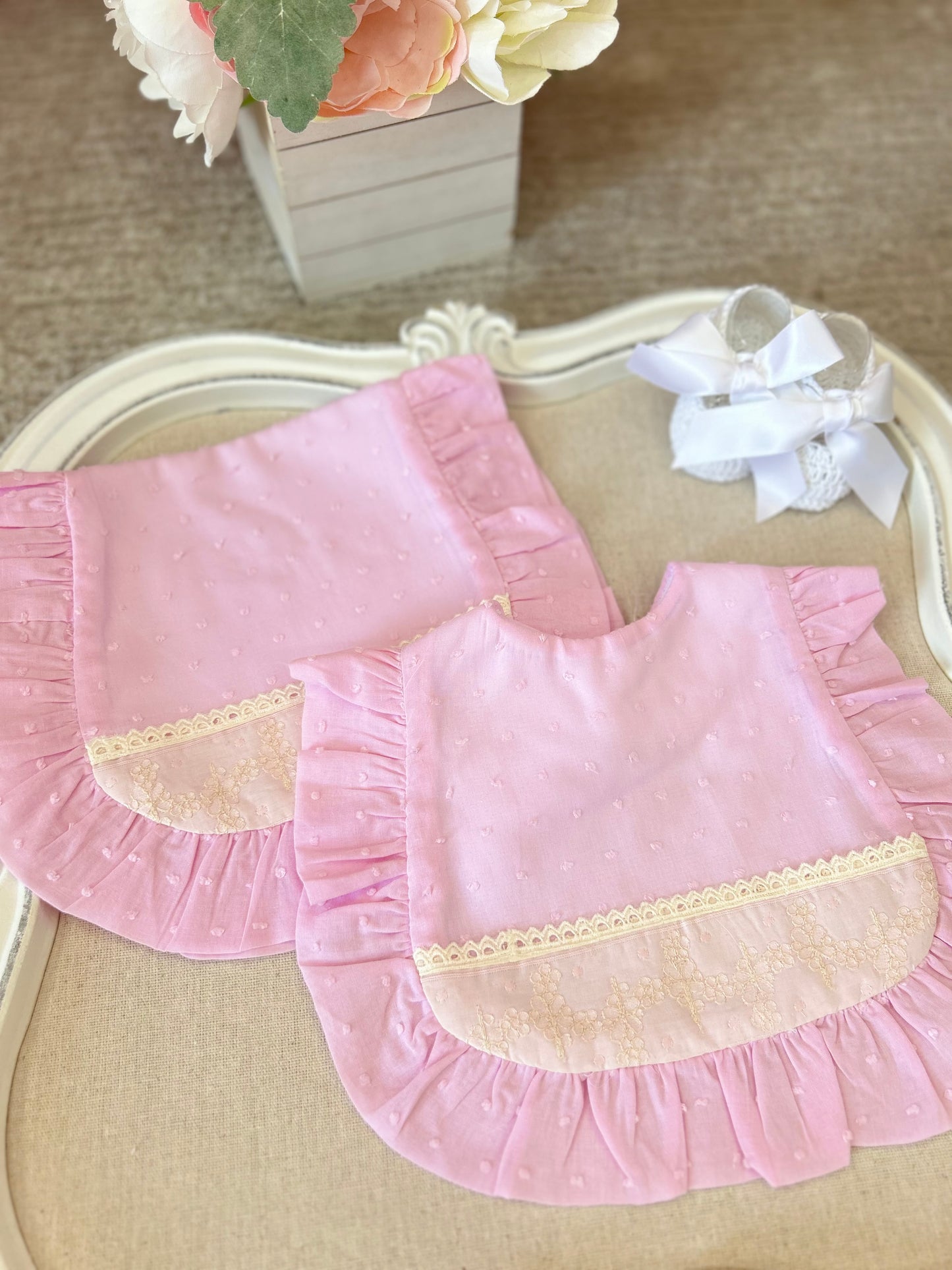 Pink with Beige Bib & Burper Set