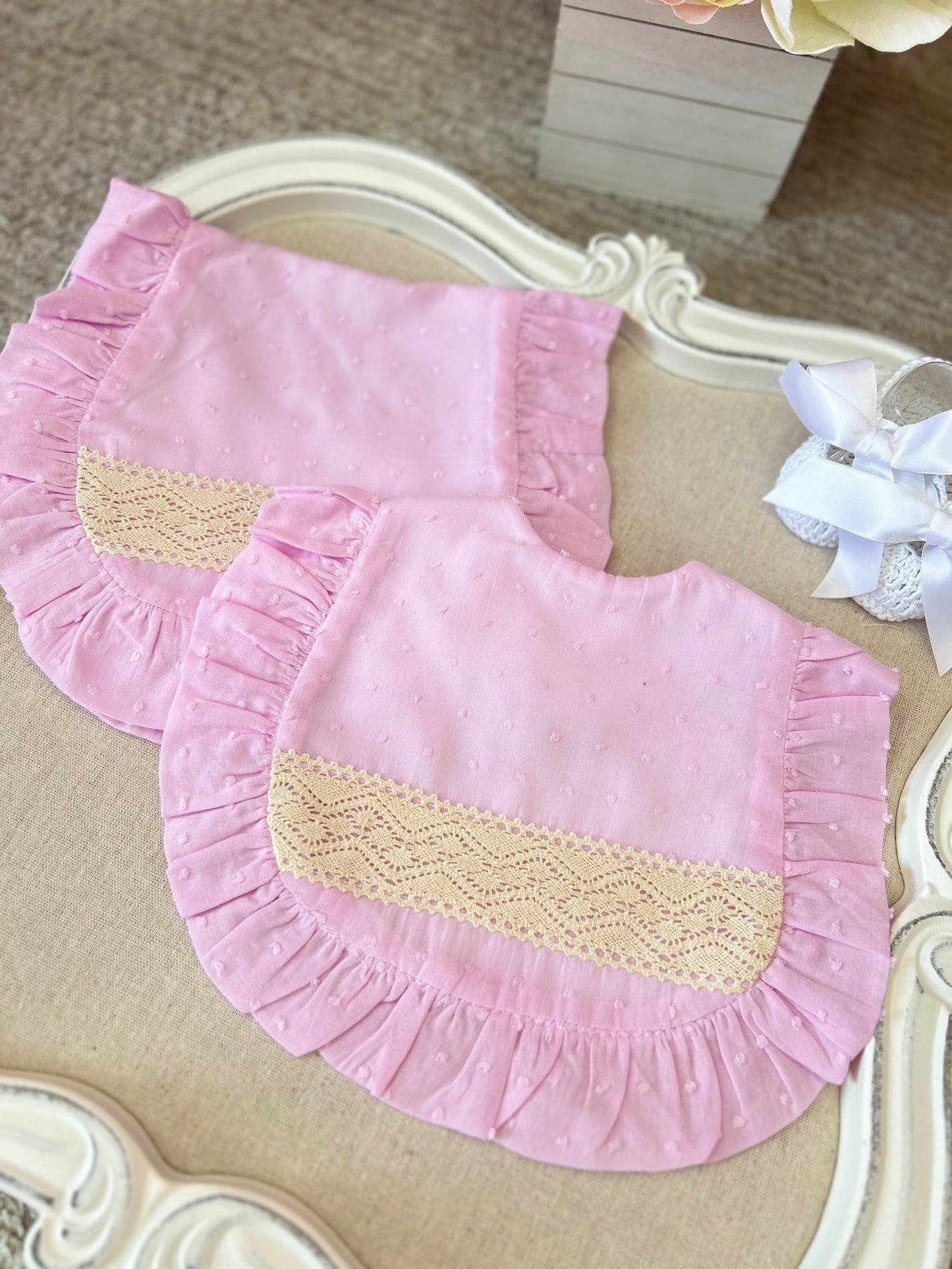 Pink with Beige Bib & Burper Set