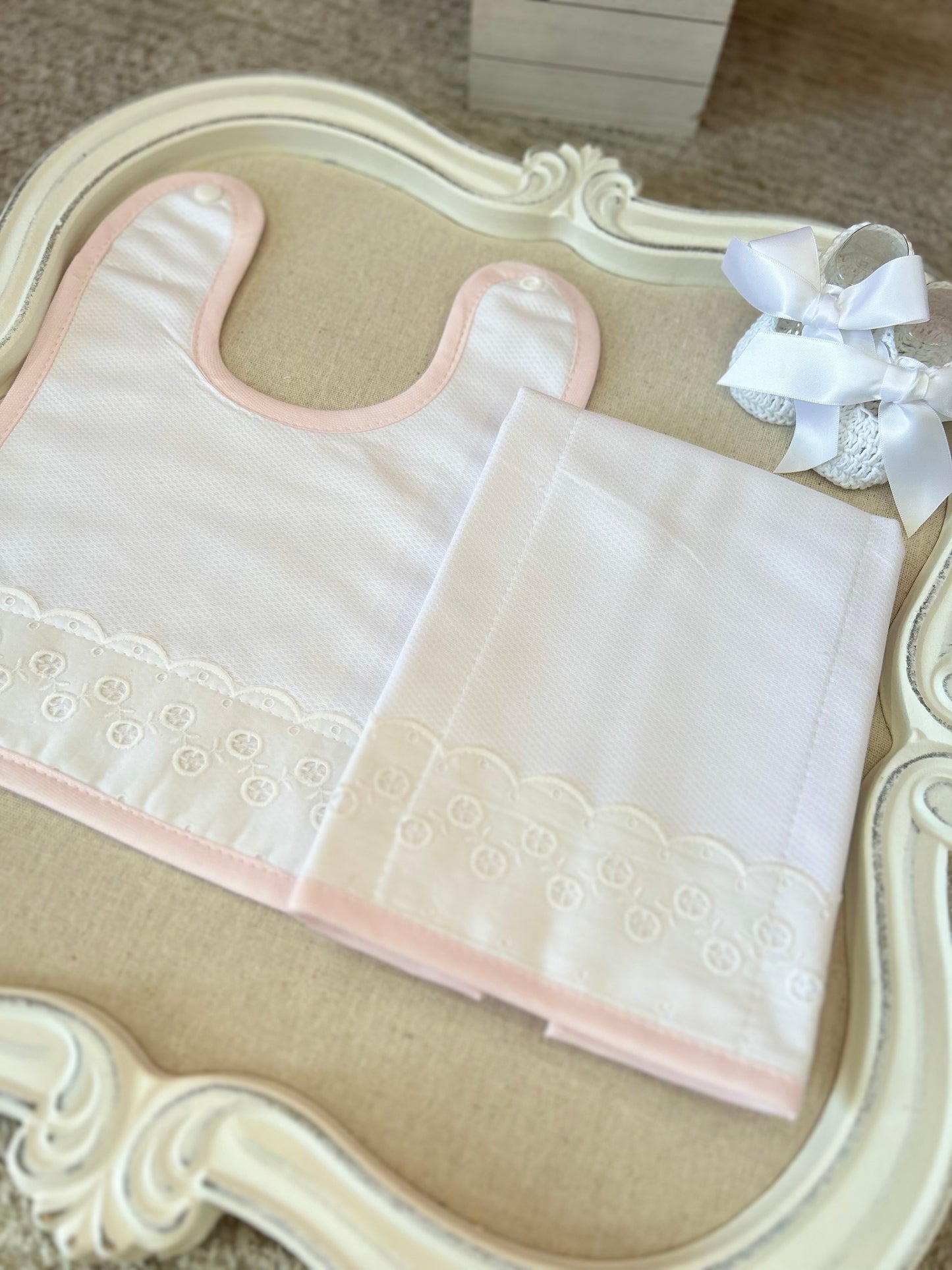 White with Pink Bib & Burper Set