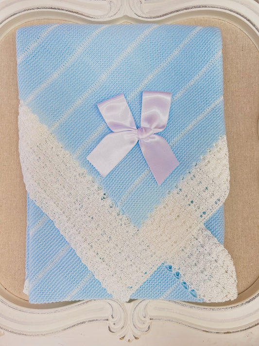 Blue & White Striped Knitted Blanket