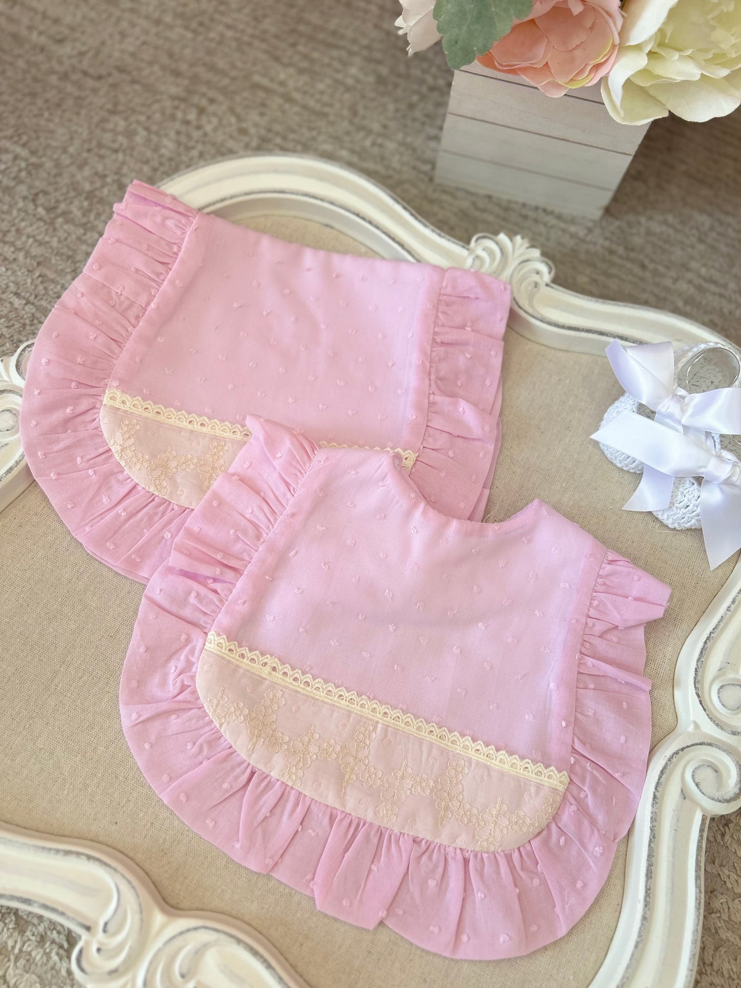 Pink with Beige Bib & Burper Set