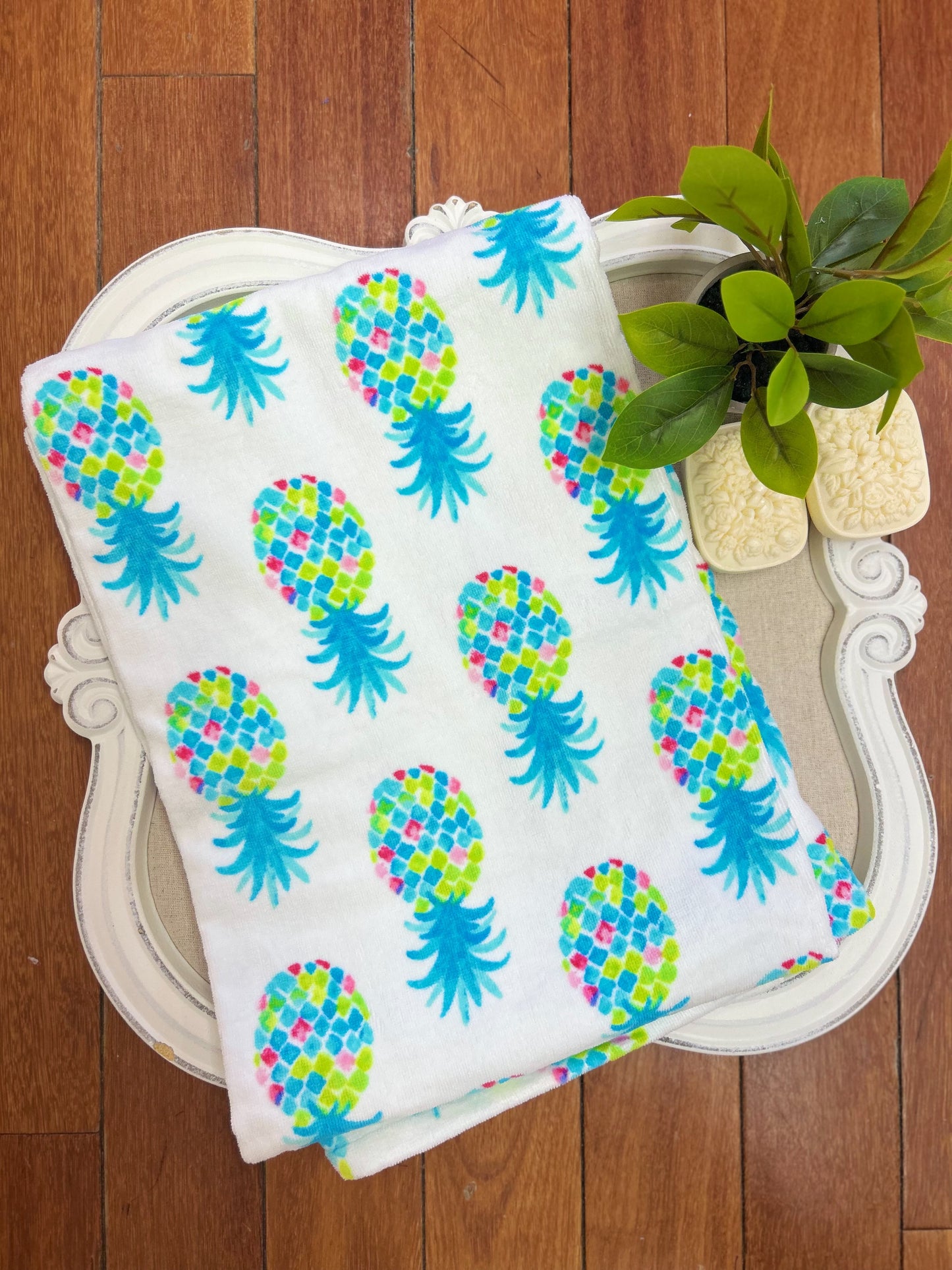 White Pineapple Beach Towel