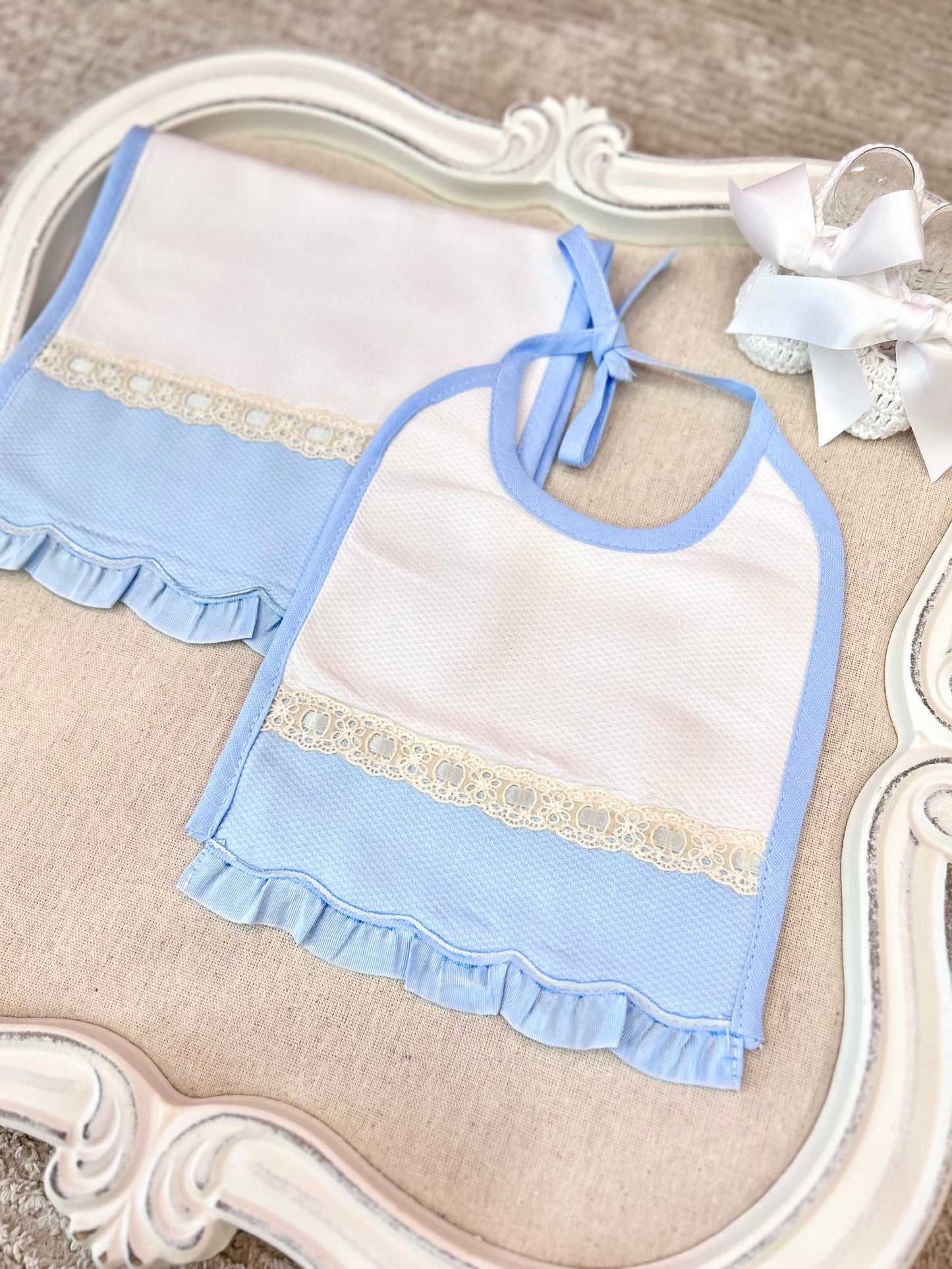 Blue Bib & Burp Set