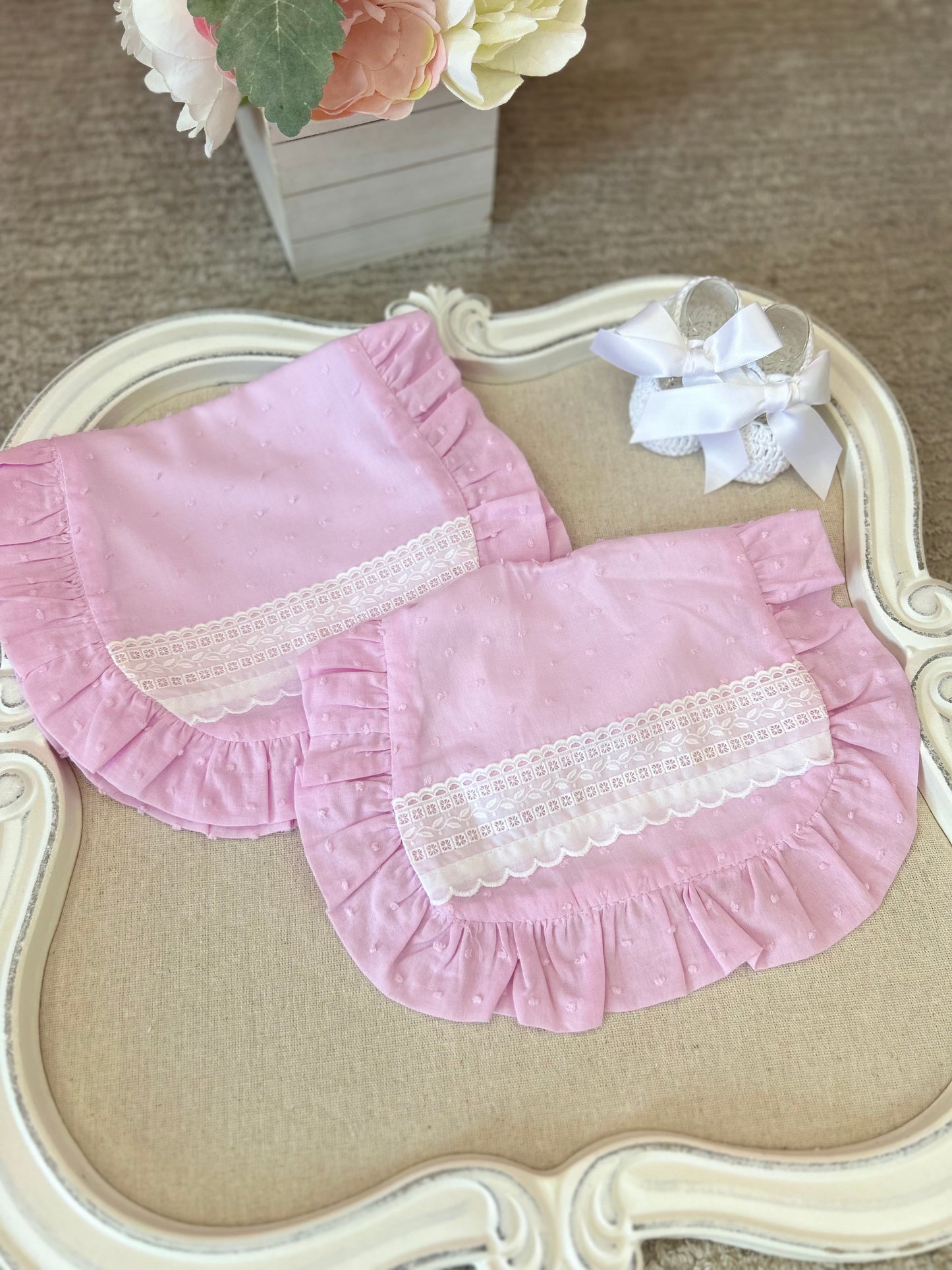 Pink with White Bib & Burper Set