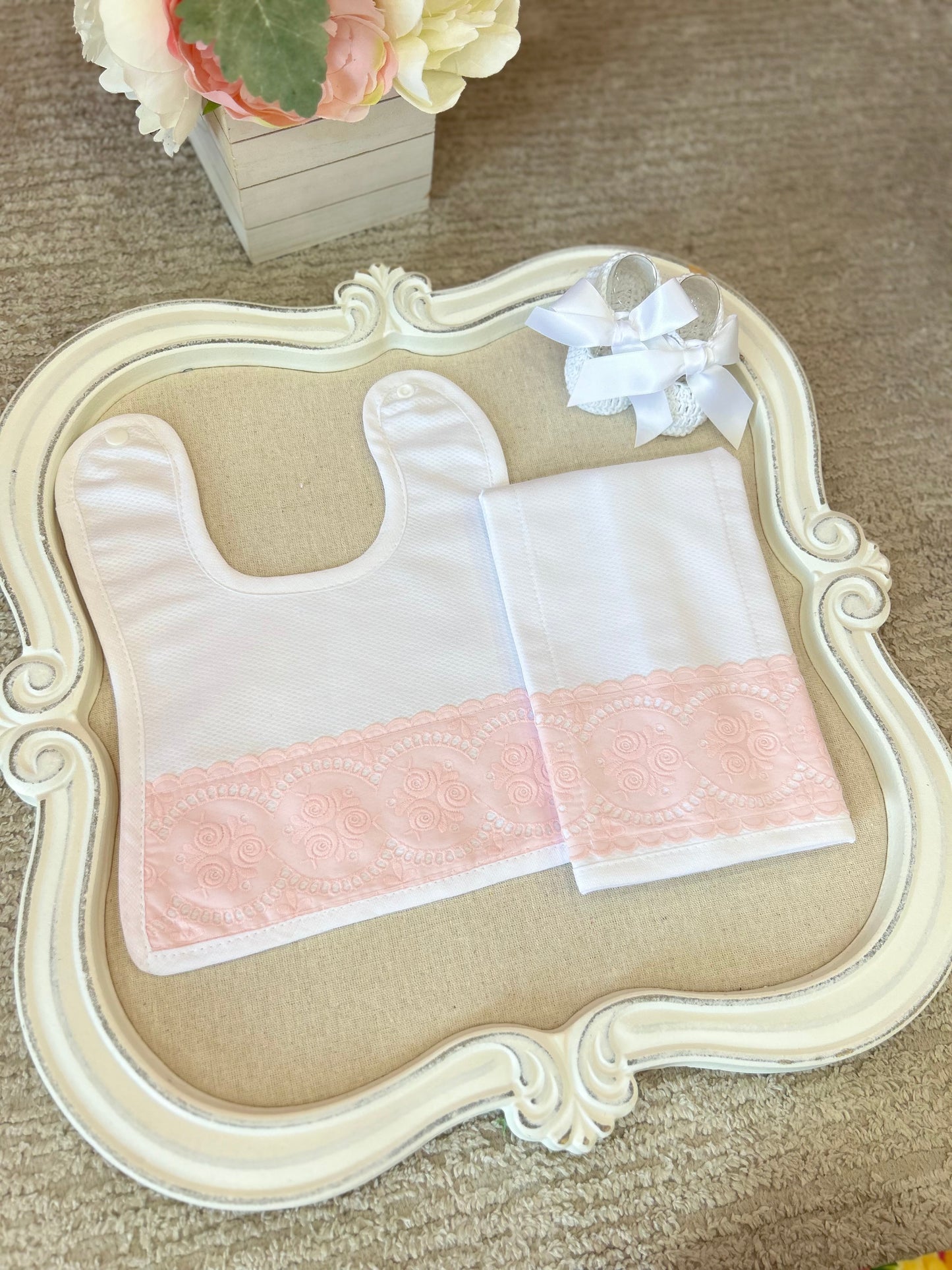 Pink Rose Bib & Burper Set