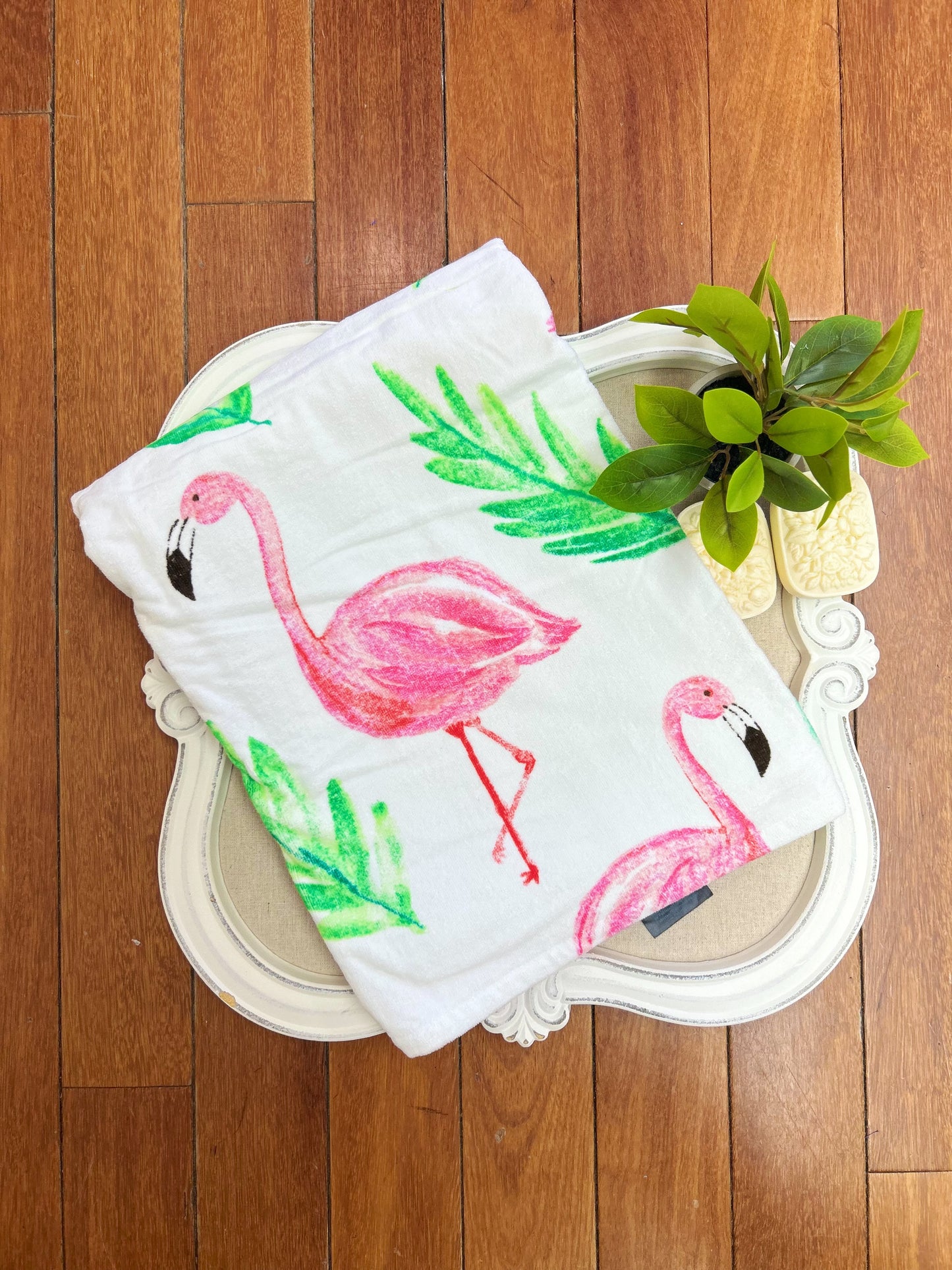 White Flamingo Beach Towel