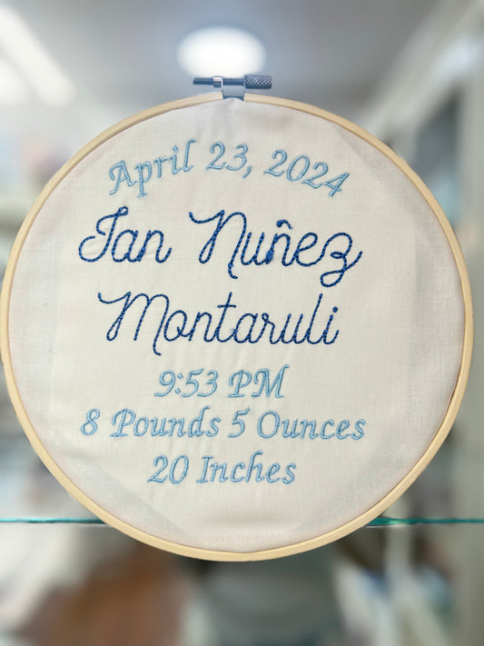 Embroidered Birth Plaque