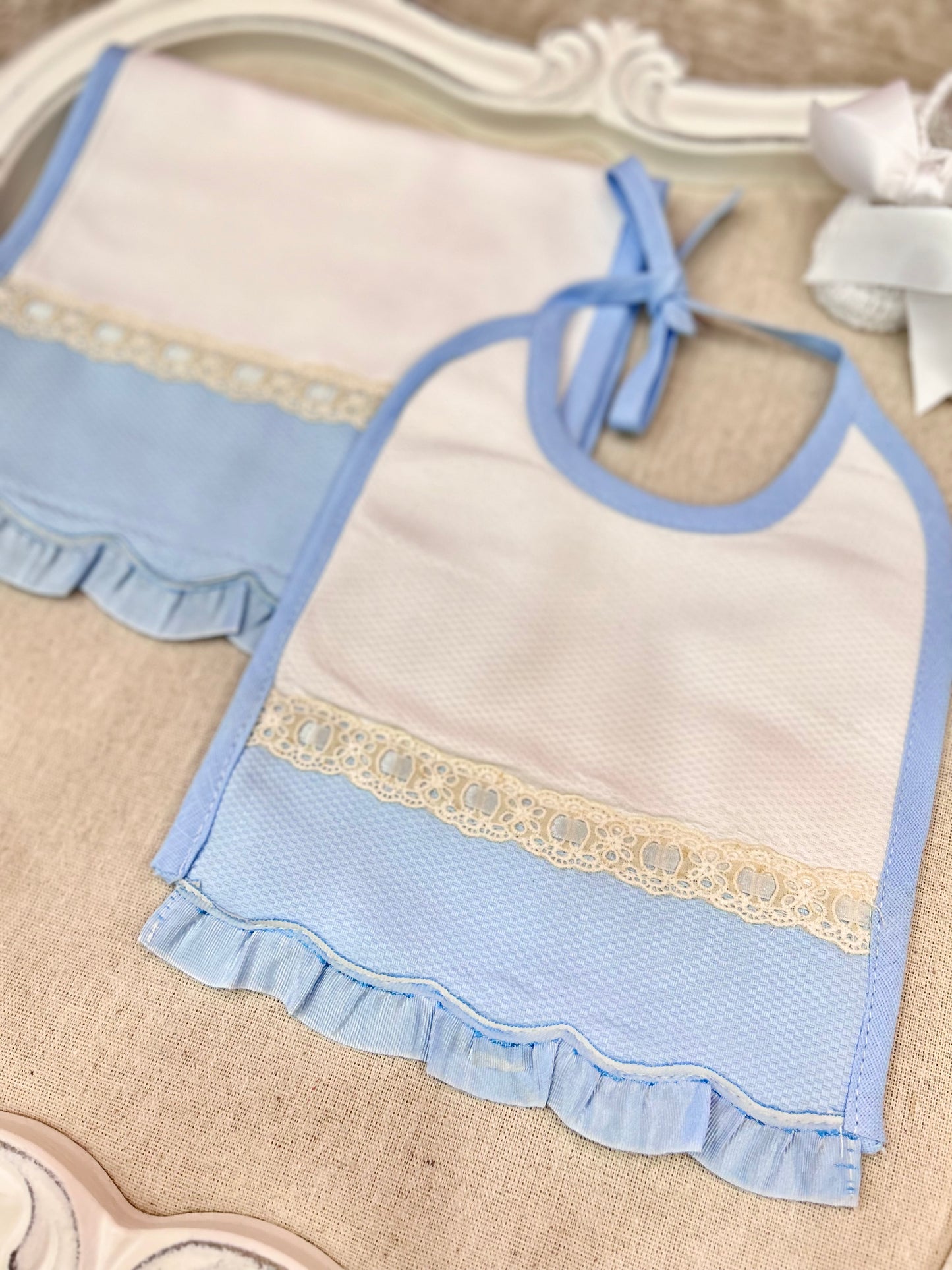 Blue Bib & Burp Set