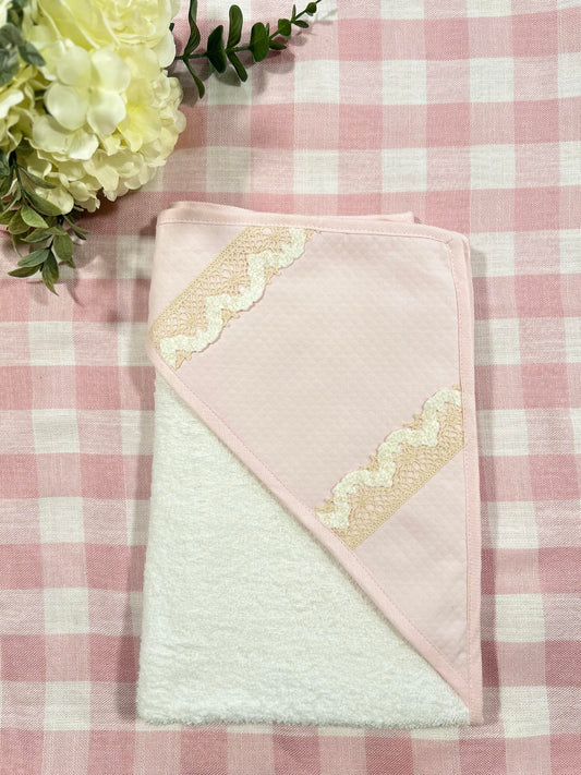 Pink & Beige Lace Baby Towel