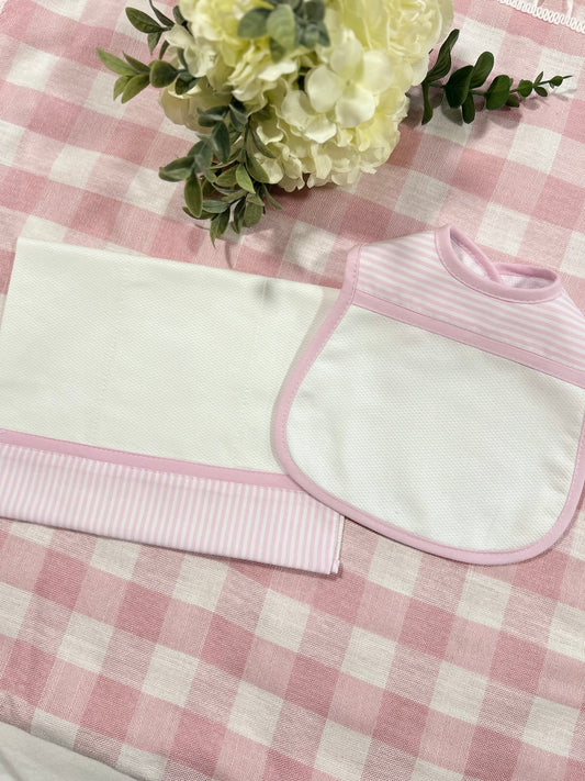 Simple Pink Stripes Bib & Burp Set