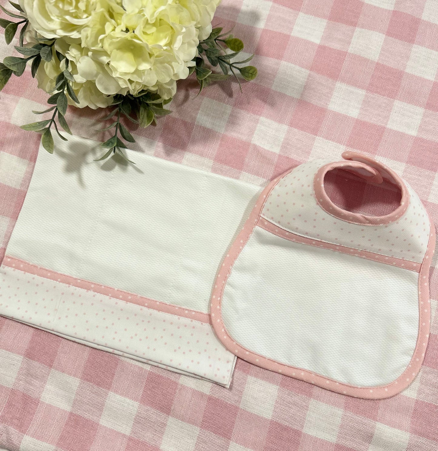 Simple Pink Dots Bib & Burp Set