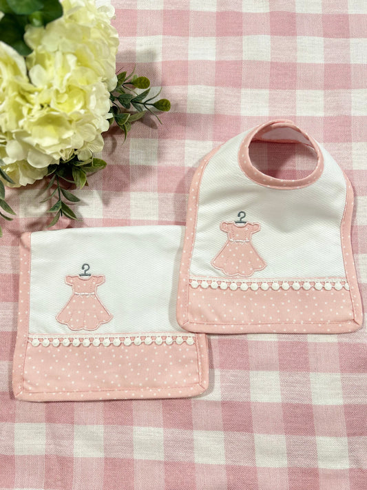 Little Pink Dress Bib & Burp Set