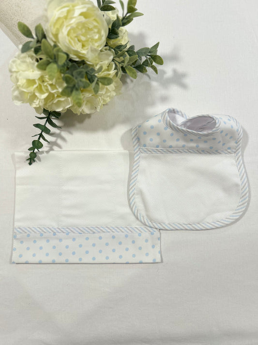 Polka Blue Bib & Burp Set