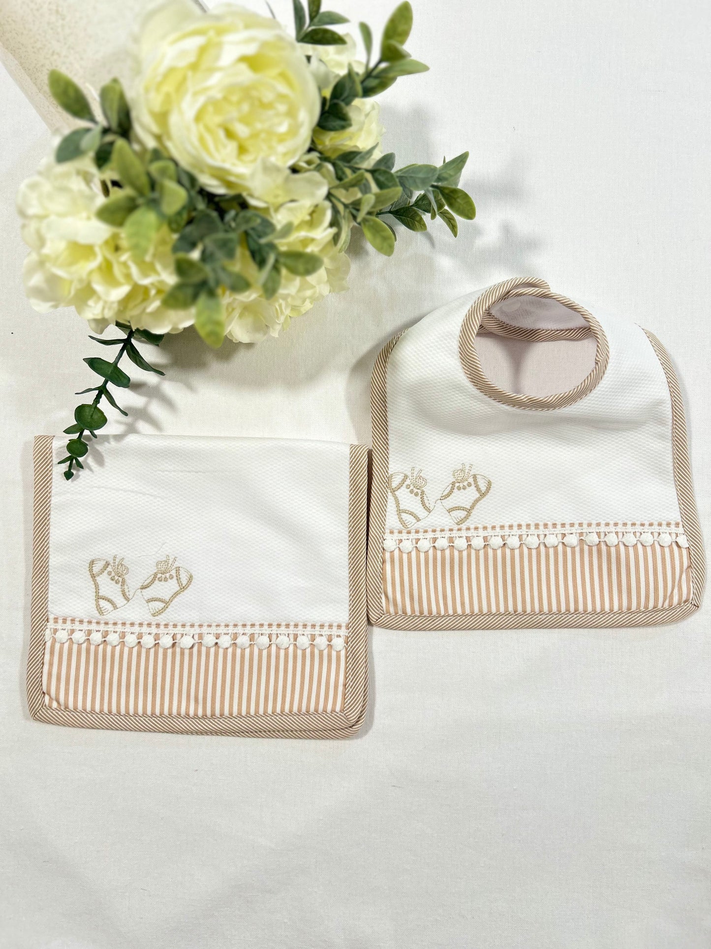 Beige Little Shoes Bib & Burp Set