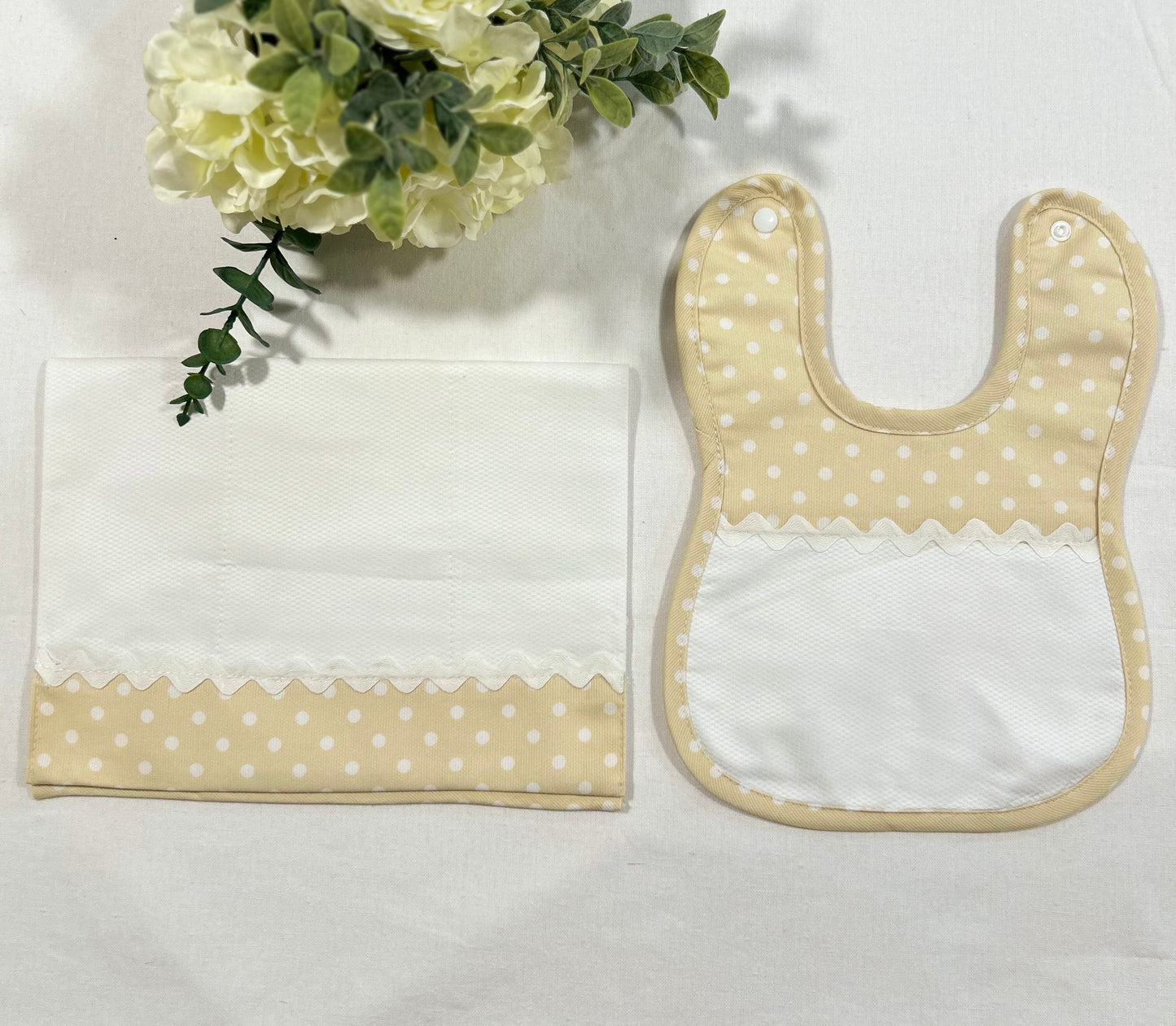 Simple Beige Polka Bib & Burp Set