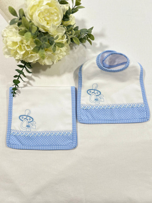 Blue Pacifier Bib & Burp Set