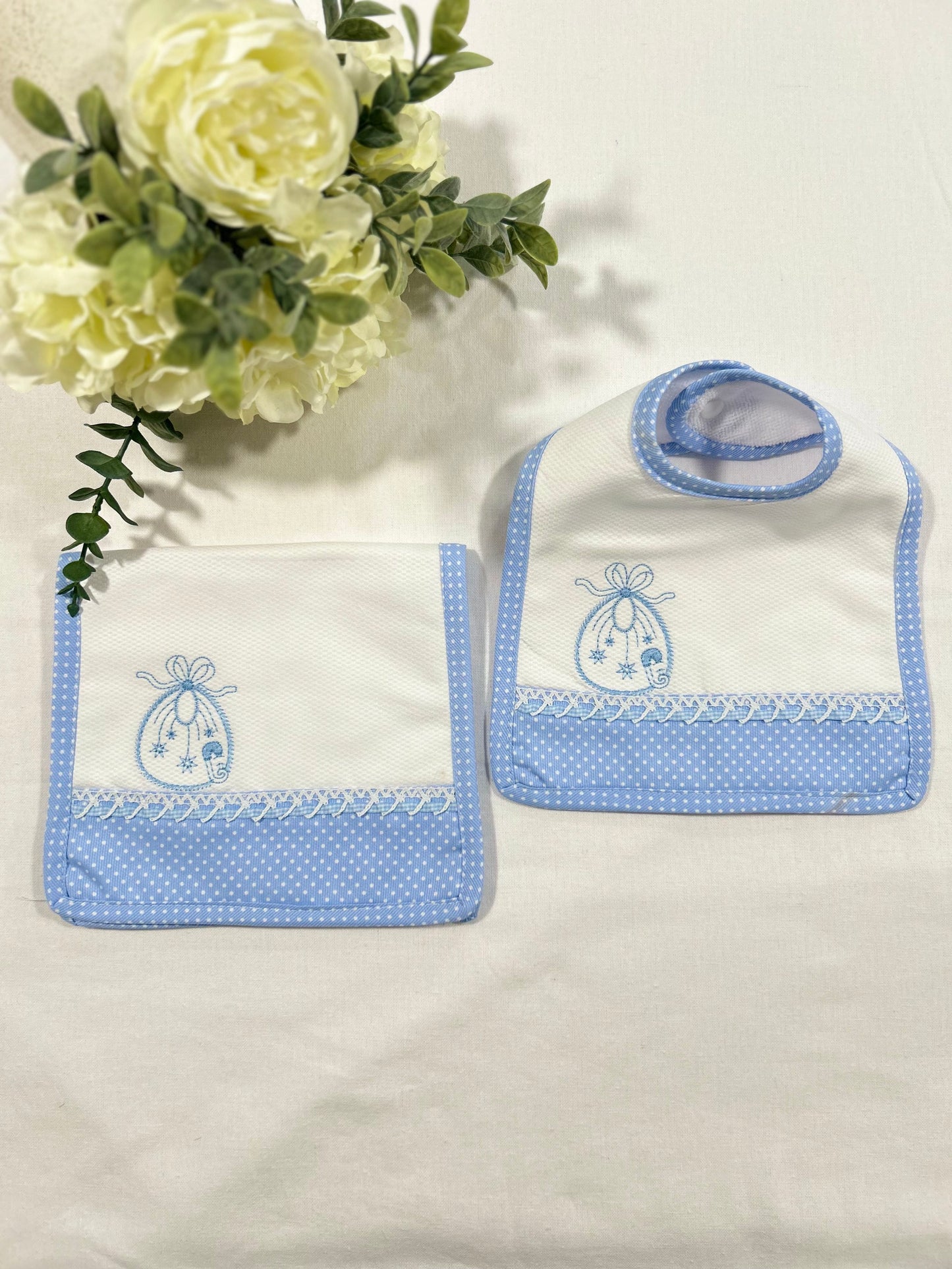 Blue Bib & Burp Set