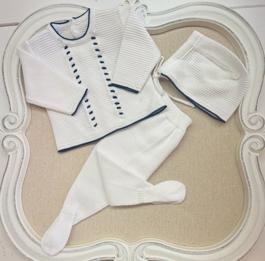 White & Navy Blue Knitted Set