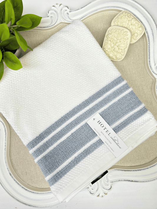 White Towel with Greyish Blue Details