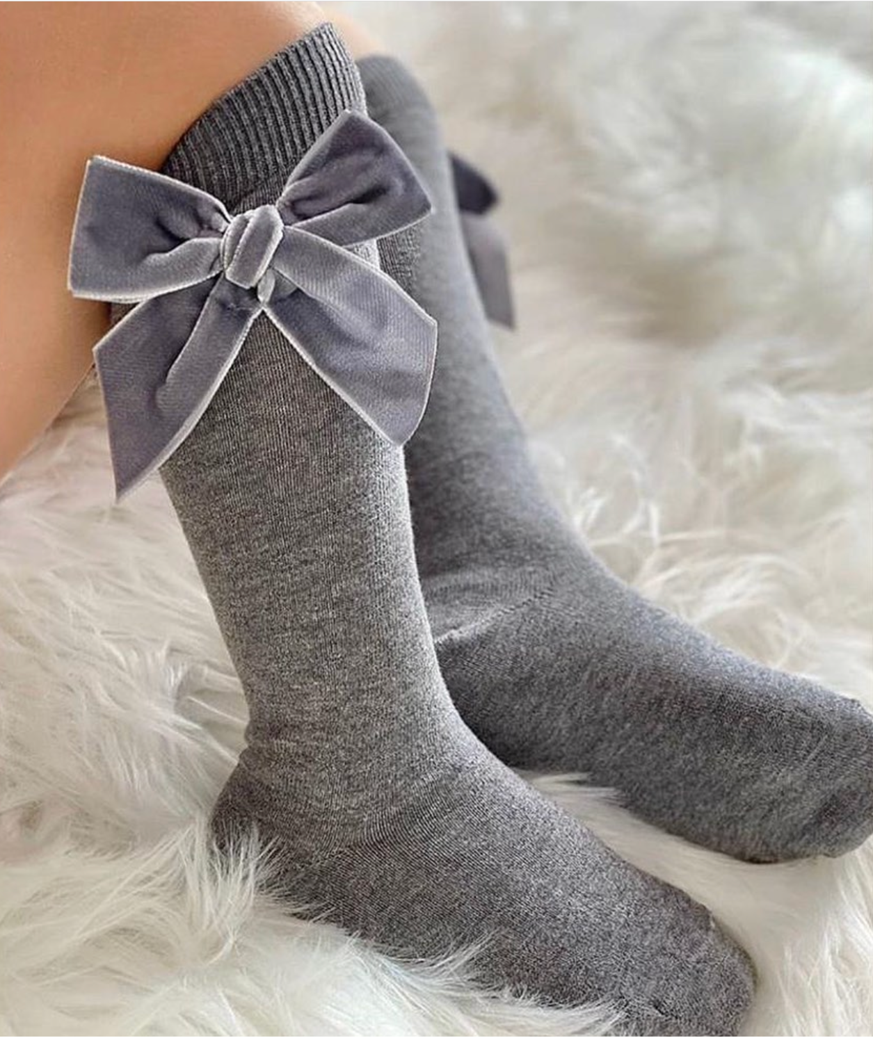 Grey Suede Bow Socks