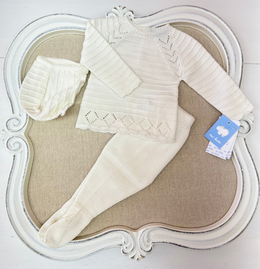 Beige Striped Knitted Set